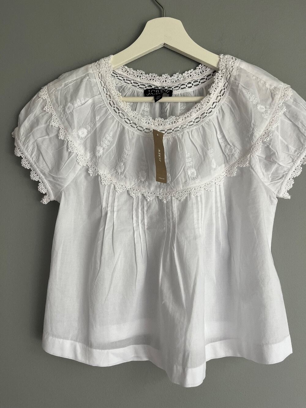 J.Crew NWT $98 Embroidered Cap Sleeve Top White XXS CV060 Cottage Romantic Boho